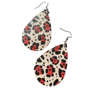Leather Animal Print Teardrop Shaped Drop Earrings